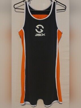 WMIERFI, Black & Orange Athletic Wrestling Singlet For Men, L
